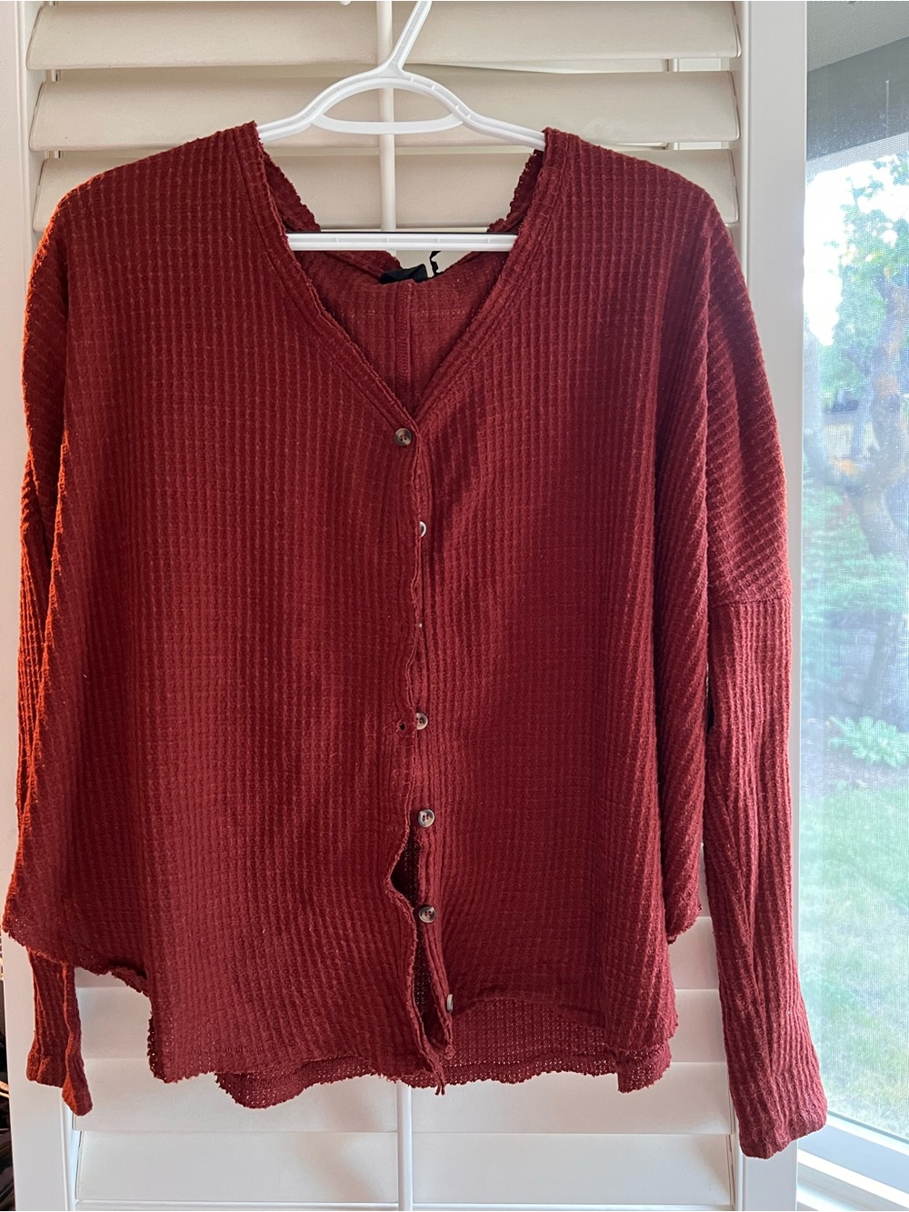 UO Rust Waffle Knit Cardigan